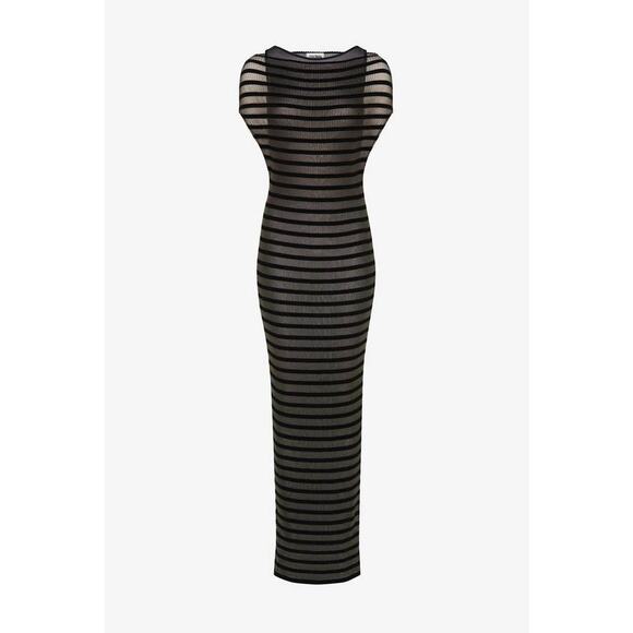 Jean Paul Gaultier Nylon Long Dress With Viscose Mariniere Stripes in Black XS - Picture 3 of 3